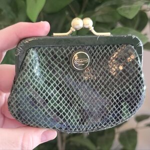 Coach Green Snakeskin Kiss-Lock Coin Purse